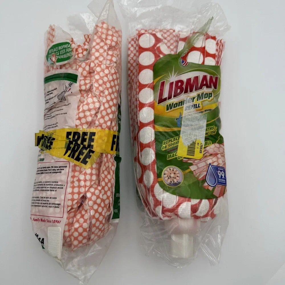 Libman Wonder‎ Mop Refill Machine Washable Lot Of 2 Red White Opened But Unused